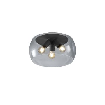 Valente Plafoniera Vetro Fume' E Metallo Nero 3 Luci D. 40Cm Trio 