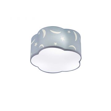 Moony Plafoniera Grande Da Bambino Paralume Nuvola Azzurro Con Lune E Stelle D. 40Cm Trio 