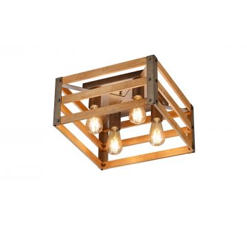 Khan Plafoniera Legno E Metallo Anticato Quadrata 4 Luci L.40X40Cm Trio 
