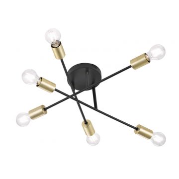 Cross Plafoniera 3 Braccia Orientabili 6 Luci Nero Opaco E Oro D. 57Cm Trio 