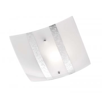 Nikosia Plafoniera Vetro Bianco E Foglia Argento 30X30Cm Trio 