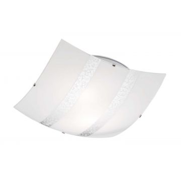 Nikosia Plafoniera Vetro Bianco E Foglia Argento 40X40Cm Trio 