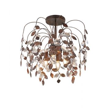 Napoli Plafoniera Decorativa Foglie Ruggine Anticate 4 Luci D. 50Cm Trio 