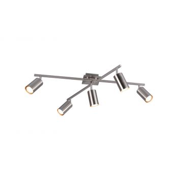 Marley Plafoniera 2 Barre Orientabili 5 Spots Cilindro Metallo Acciaio L. 77,5Cm Trio 