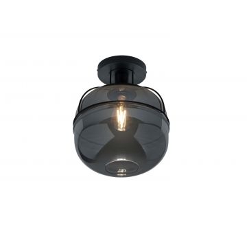 Lorena Plafoniera Metallo Nero Vetro Fume' Cromato D. 30Cm Trio 