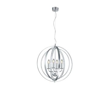 Candela Sospensione 4 Cerchi Metallo Alluminio Satinato Orientabili Con Interno Decoro Cristalli D. 56Cm, H.150Cm Trio Gainsboro