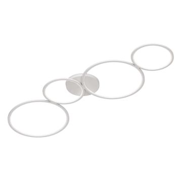 Rondo Plafoniera Led 4 Cerchi Metallo Bianco Opaco Con Variazione Intensita' Con Interruttore A Parete L. 95Cm Trio 