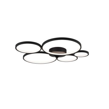 Rondo Plafoniera Led 5 Cerchi Metallo Nero Opaco Con Variazione Intensita' Con Interruttore A Parete L. 59Cm Trio 