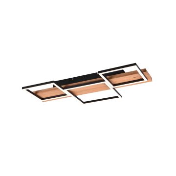 Harper Plafoniera Led Legno Naturale E Metallo Nero 3 Quadrati Con Regolazione Intensita' Con Normale Interruttore A Parete L. 65Cm Trio 