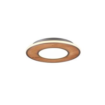 Deacon Plafoniera Led Metallo Acciaio Satinato E Inserto Legno Naturale Dimmerabile Con Interruttore D. 50Cm Trio 