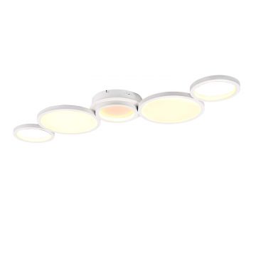 Salsa Plafoniera Led 5 Cerchi Bianchi Con Regolazione Luce Calda  Naturale E Dimmerazione Con Interruttore A Parete L. 114Cm Trio 