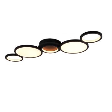 Salsa Plafoniera Led 5 Cerchi Neri Con Regolazione Luce Calda  Naturale E Dimmerazione Con Interruttore A Parete L. 114Cm Trio 