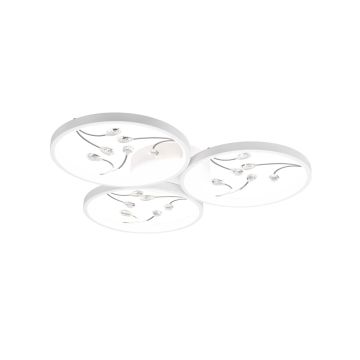 Groovy Plafoniera Led 3 Cerchi Con Decori Gemme Trasparenti Bianca Con Funzione Di Regolazione Intensita' Con Normale Interruttore A Parete D. 62Cm Trio 