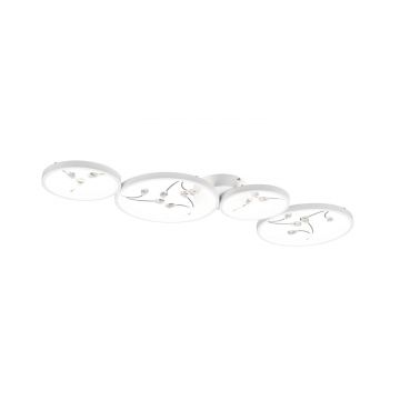 Groovy Plafoniera Led 4 Cerchi Con Decori Gemme Trasparenti Bianca Con Funzione Di Regolazione Intensita' Con Normale Interruttore A Parete L. 96Cm Trio 