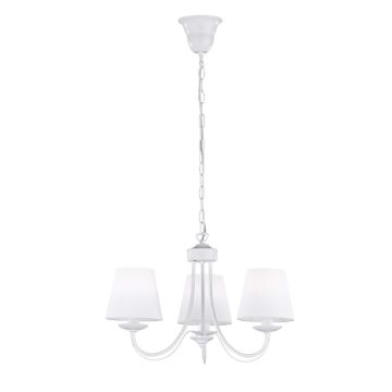 Cortez Lampadario 3 Luci Metallo Bianco Opaco Con Paralumi Stoffa Bianca D. 45 Trio Bianco