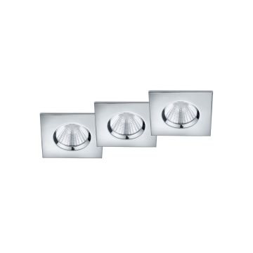 Zagros Kit 3 Faretti Da Incasso Led Quadrati Cromati Dimmerabili Ip65 8,5Cmx8,5Cm Trio Grigio 25%