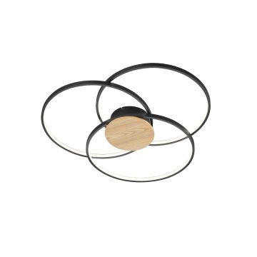 Sedona Plafoniera Led 3 Cerchi Nera Con Inserto Effetto Legno Con Regolazione Intensita' Con Interruttore D.90Cm Trio 