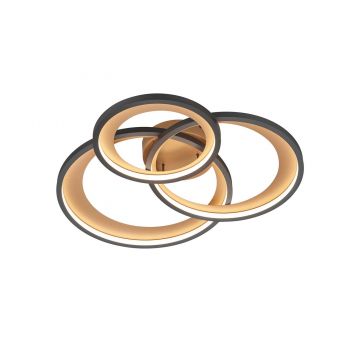 Granada Plafoniera Led Triplo Cerchio Nero Con Riflettore Oro Con Funzione Regolazione Intensita' Con Interruttore Parete L. 71,5Cm Trio 