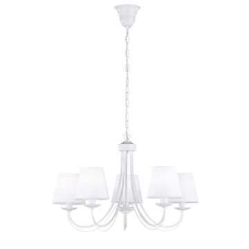 Cortez Lampadario 5 Luci Metallo Bianco Opaco Con Paralumi Stoffa Bianca D. 65 Trio Bianco