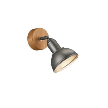 Delhi Spot Singolo Cupola Metallo Acciaio Antico E Legno P. 20,5Cm Trio Grigio cenere