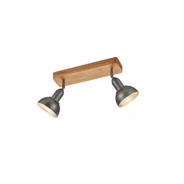 Delhi Barra 2 Spots Cupola Metallo Acciaio Antico E Legno L. 33Cm Trio Grigio cenere