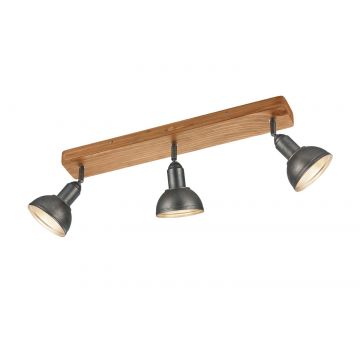 Delhi Barra 3 Spots Cupola Metallo Acciaio Antico E Legno L. 58Cm Trio Grigio cenere