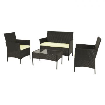 Panama - Salottino Da Giardino In Polyrattan Con Divanetto + 2 Poltrone + Tavolino Frankystar Marrone