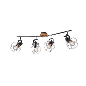 Madras Barra 4 Spots Legno E Metallo Effetto Argento Anticato L.80Cm Trio Argento