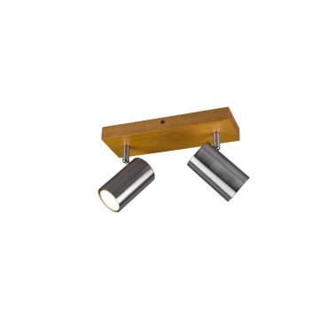 Marley Barra 2 Spots Cil. Acciaio Base Legno Naturale L. 31,5Cm Trio Grigio cenere