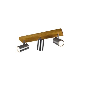Marley Barra 3 Spots Cil. Acciaio Base Legno Naturale L. 49,5Cm Trio Grigio cenere