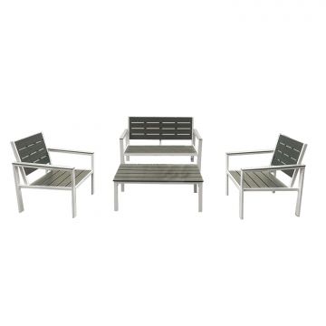 Metalwood Twilight - Salottino Da Giardino Con Divano + Tavolino + 2 Poltrone Frankystar Antracite