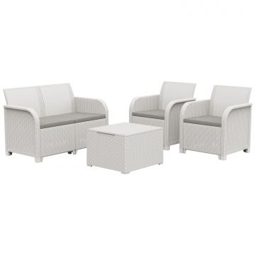 Rosalie - Salottino da Giardino in Polyrattan - Divanetto + 2 Poltrone + Tavolino Frankystar Bianco