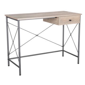 Oscar - Scrivania In Legno E Metallo Con Cassetto - 100X48X76 Cm Casa Collection Marrone