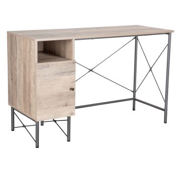 Bessy - Scrivania In Legno E Metallo Con 1 Anta + 1 Vano - 120X48X76 Cm Casa Collection Marrone