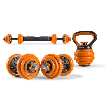 FED Set di Manubri + Bilanciere + Kettlebell regolabili fino a 20Kg Boudech Arancione