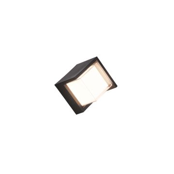 Puno Applique Led Da Esterno Quadtrata Metallo Nero Diffusore Bianco Ip44 L. 15Cm Trio Nero