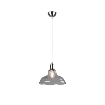 Aldo Sospensione Vetro Campana Trasparente Montatura Acciaio Satinato D. 28Cm Trio Grigio cenere