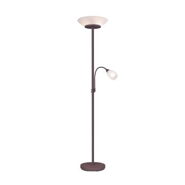 Gerry Piantana Con Lampada Da Lettura Metallo Ruggine Con Diffusori Vetro Bianco H. 180Cm Trio Mogano
