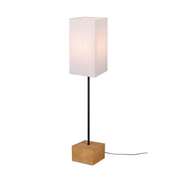 Woody Lampada Da Terra Base Legno Naturale Asta Metallo Nero E Paralume Bianco H. 130Cm Trio 