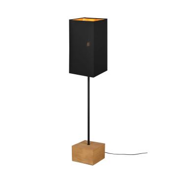 Woody Lampada Da Terra Base Legno Naturale Asta Metallo Nero E Paralume Nero H. 130Cm Trio 
