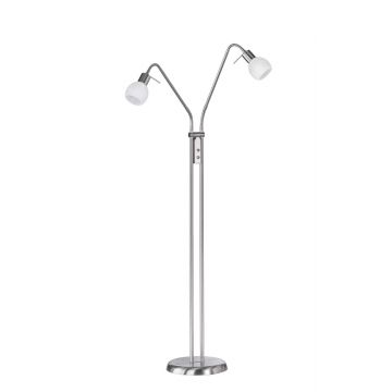 Antibes Piantana Metallo Acciaio Satinato Con 2 Diffusori Flessibili Vetro Alabrastro Con Accensione Separata H. 125Cm Trio Grigio cenere