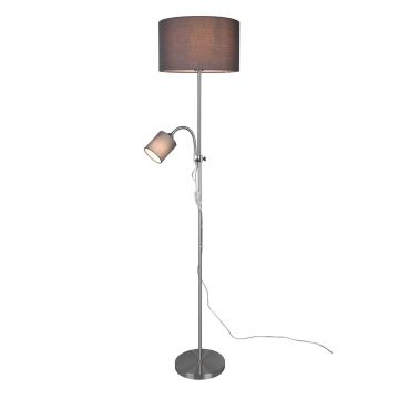 Owen Piantana Metallo Acciaio Satinato Con Lampada Lettura E 2 Paralumi Con Accensioni Separate D. 36Cm Altezza 160Cm Trio Grigio cenere