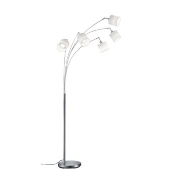 Tommy Piantana Ad Arco Con 5 Diffusori Paralumi Bianchi Base Metallo Acciaio Satinato H.200Cm Trio Grigio cenere