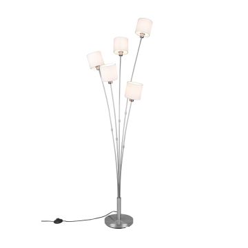 Tommy Piantana Acciaio Satinato Con 5 Paralumi Bianchi H.163Cm Trio Grigio cenere