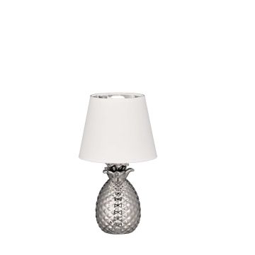 Pineapple Lampada Da Tavolo Ceramica Ananas Argento Con Paralume Bianco E Argento H.35Cm Trio Argento