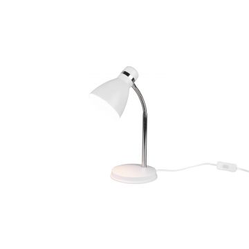 Harvey Lampada Da Studio Da Tavolo Metallo Bianco E Cromato Flessibile H. 33Cm Trio Bianco