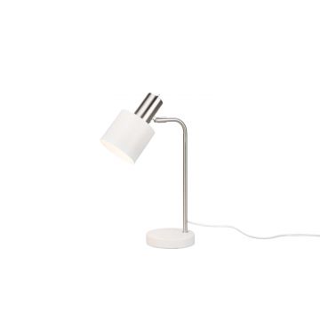 Adam Lampada Da Tavolo Metallo Acciaio Satinato E Bianco H. 42Cm Trio Bianco