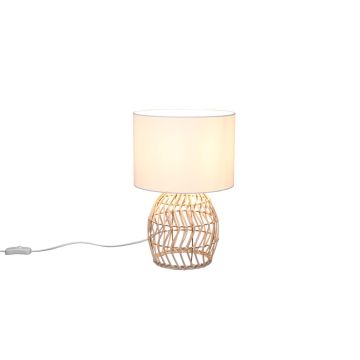 Rike Lampada Da Tavolo Base In Rattan Naturale Con Paralume Bianco H. 38Cm Trio 