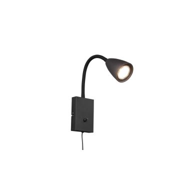 Wanda Applique Flessibile Con Interruttore Metallo Acciaio E Nero H. 24Cm Trio Nero
