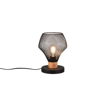 Valeria Lampada Da Tavolo Metallo Gabbia Nera Con Particolare In Legno Naturale H. 25Cm Trio Nero
